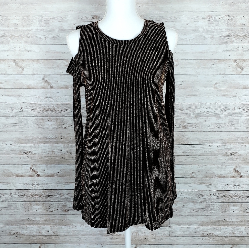Michael Kors Cold Shoulder Top M Gold Black 198
